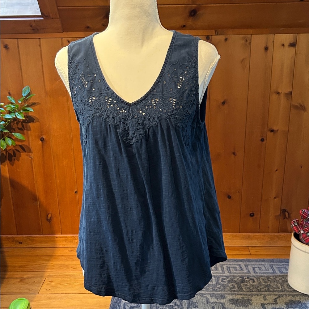 Lucky Brand Dark Blue Lace Accent Tank Top